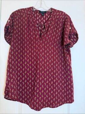 Forever 21 Wine Paisley Short-Sleeve Blouse